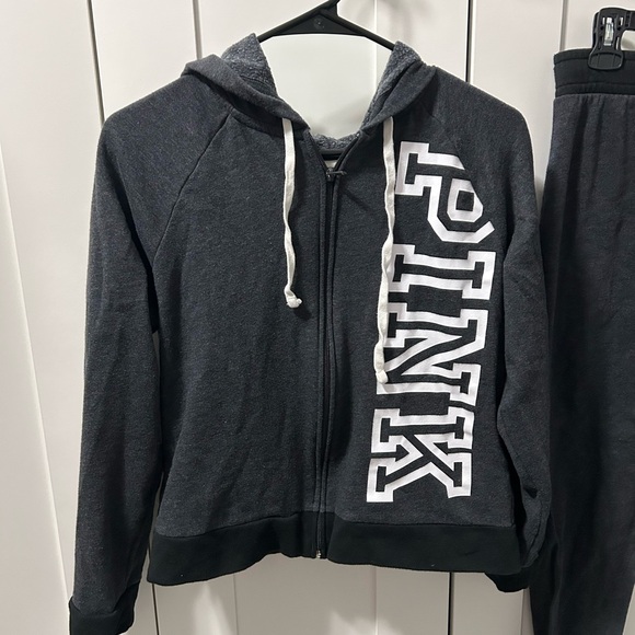 PINK Victoria's Secret Charcoal Fleece Hoodie & Joggers - Picture 3 of 5